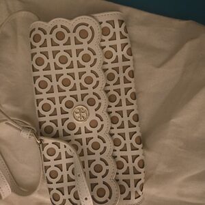 Tory Burch Cream and Tan Cutout Wristlet